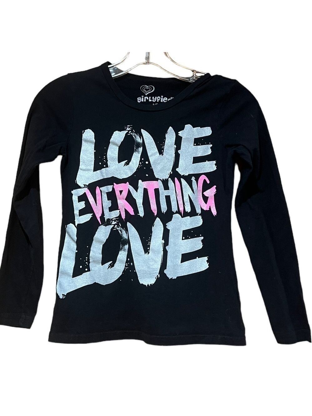 Girlyfied Black Long Sleeve Tee Girls Large 10/12